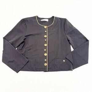St. Michael Lightweight Black Gold Button Down Jacket Blazer Size 12